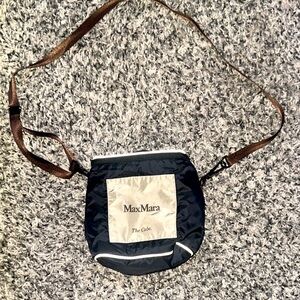 MaxMara The Cube Blue and Brown insulated small shoulder bag.